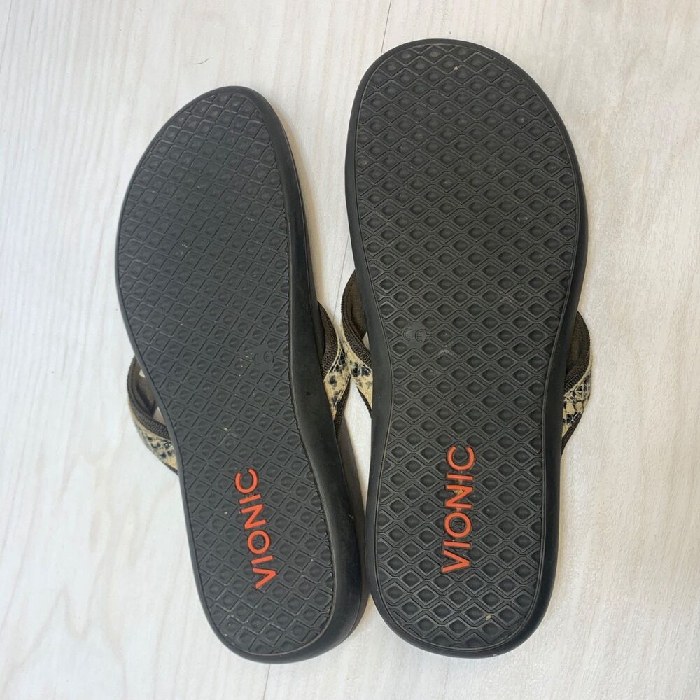 VIONIC 44Tide Snake Skin Sandals Orthopedic Size 10 Flip Flops Brown T-Strap - Picture 6 of 8